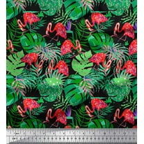 Soimoi Cotton Duck Fabric Tropical Leaves & Flamingo Bird Printed Fabric 1 Yard 42 Inch Wide