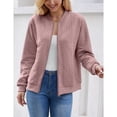 thumbnail image 6 of Women's Zip Up Cardigan Sweater Cable Outerwear Long Sleeve Casual Jacket Collar Outfits Trendy Sweatshirt Coat, Pink, XL, 6 of 9