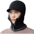thumbnail image 1 of Mens Hat Fleece Lined, Winter Hat Scarf Mask Set, Mens Winter Hat, Knitted Warm Earmuff hat Black One Size, 1 of 5