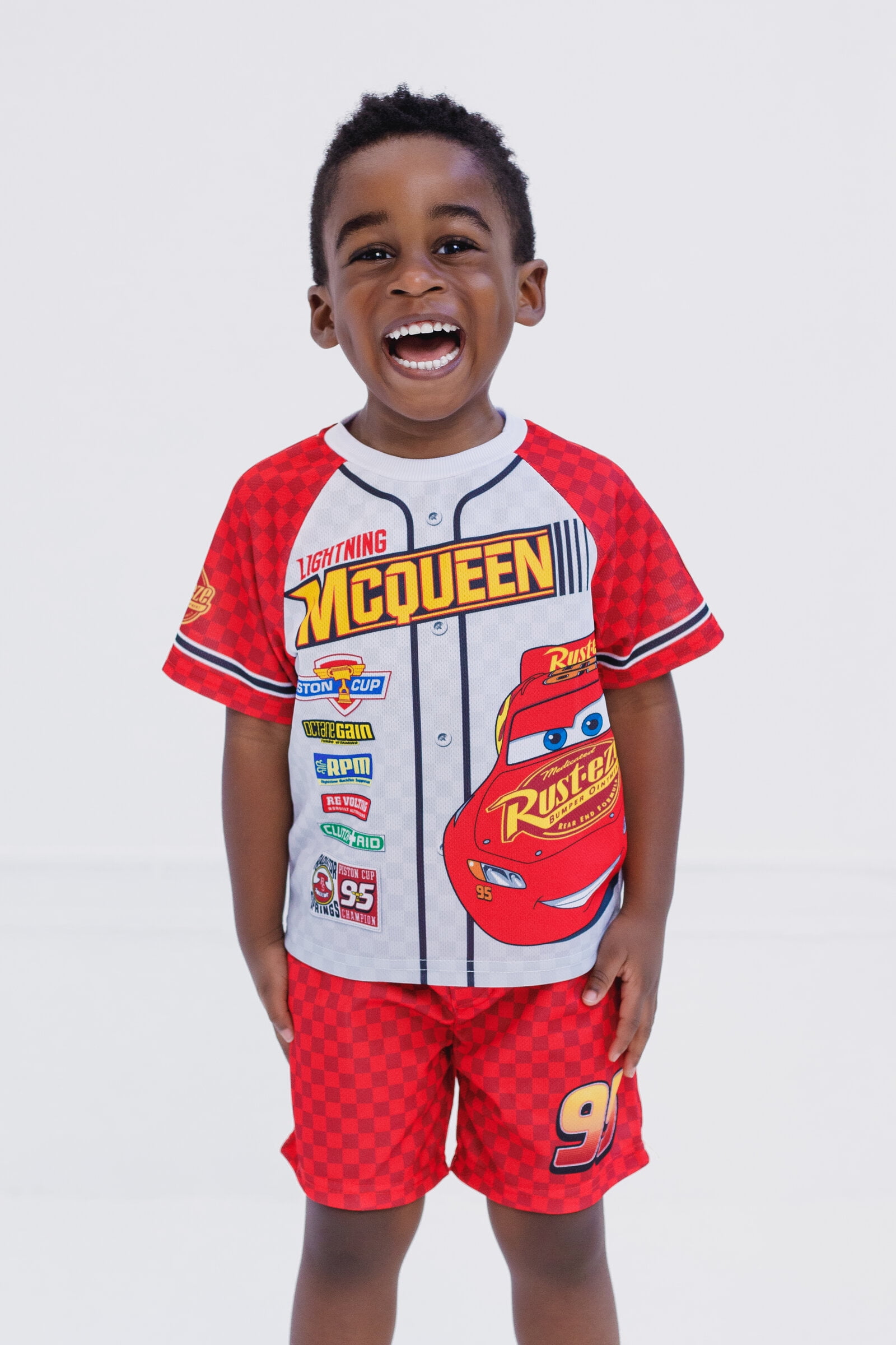 Disney Cars Lightning McQueen Mesh Athletic Jersey T-Shirt and Basketball Shorts Outfit Set Toddler to Big Kid