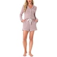 thumbnail image 2 of Conjuntos de lounge para mujeres INSPIRE CHIC, blusa de manga larga con cuello de muesca y botones, pantalones cortos, pijamas de 2 piezas con bolsillos, talla XL, color rosa, 2 of 6