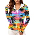 thumbnail image 2 of Warop Women's UPF 50+ Sun Protection Zip Up Hooded Long Sleeve Jacket with Irregular Print Finger Cuffs Beach Top, 2 of 5