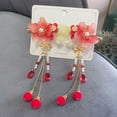 thumbnail image 4 of Tnobhg 1 Pair Girls Hairpins Chinese Style Long Tassel Flower Beads Bow Decor Anti-slip Festive Photo Prop New Year Hair Decoration Hair Clips Cosplay Hair Accessories, 4 of 8