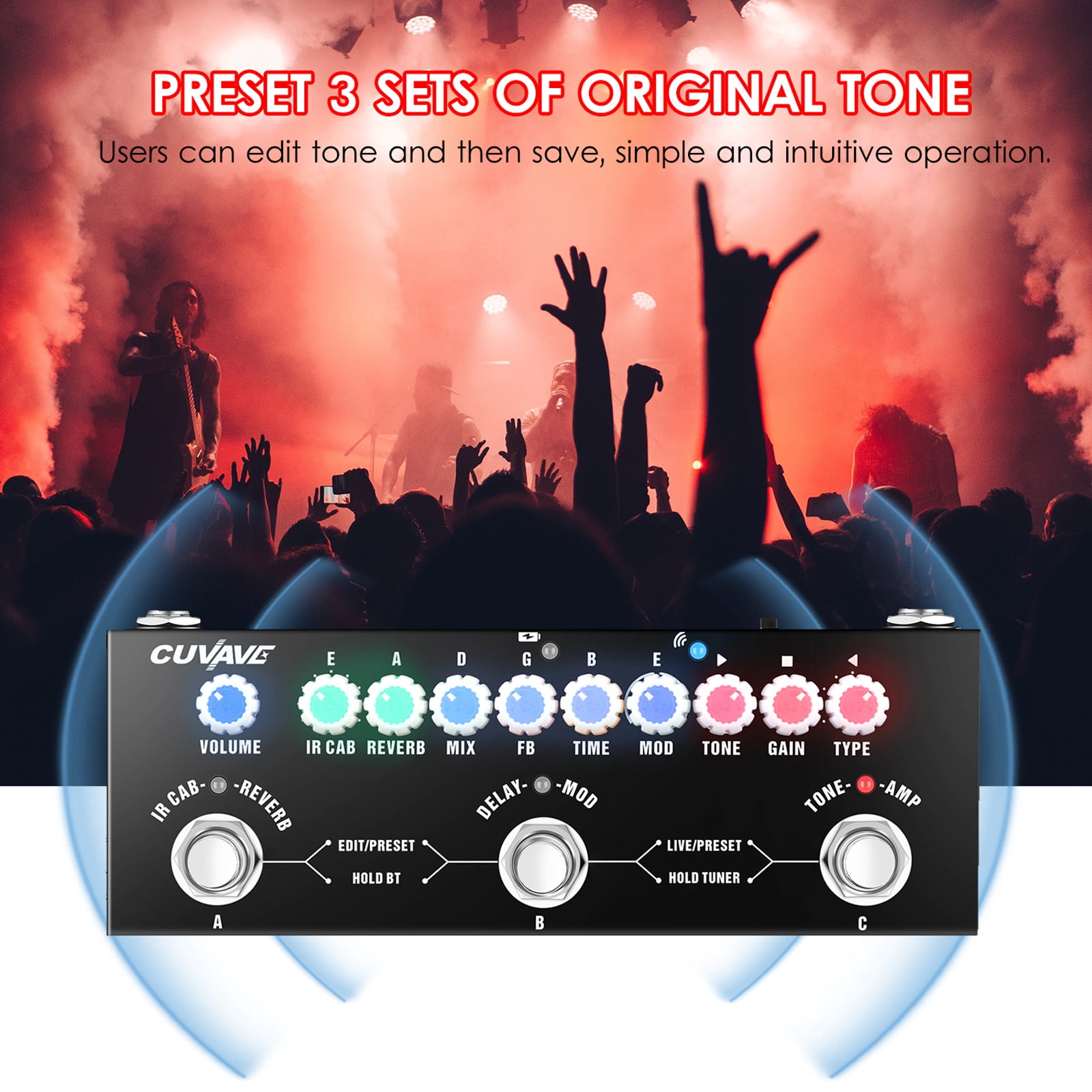 Aibecy Portable Electric Guitar Effect Pedal CUVAVE CUBE BABY with Wireless Playback Recording Multifunctional Audio Type-C Interface