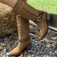 thumbnail image 4 of Suede Western Boots for Women Pointed Toe Stacked Heeled Long Riding Boots Mid Calf Work Boots, 4 of 7