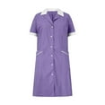 thumbnail image 5 of yoeyez Scrubs for Women Short Sleeve Nurse Working Uniform Buttons Laple Neck Wrap Shirts Dress Color Block Short Scrubs Dress with Pocket Purple,XL, 5 of 7