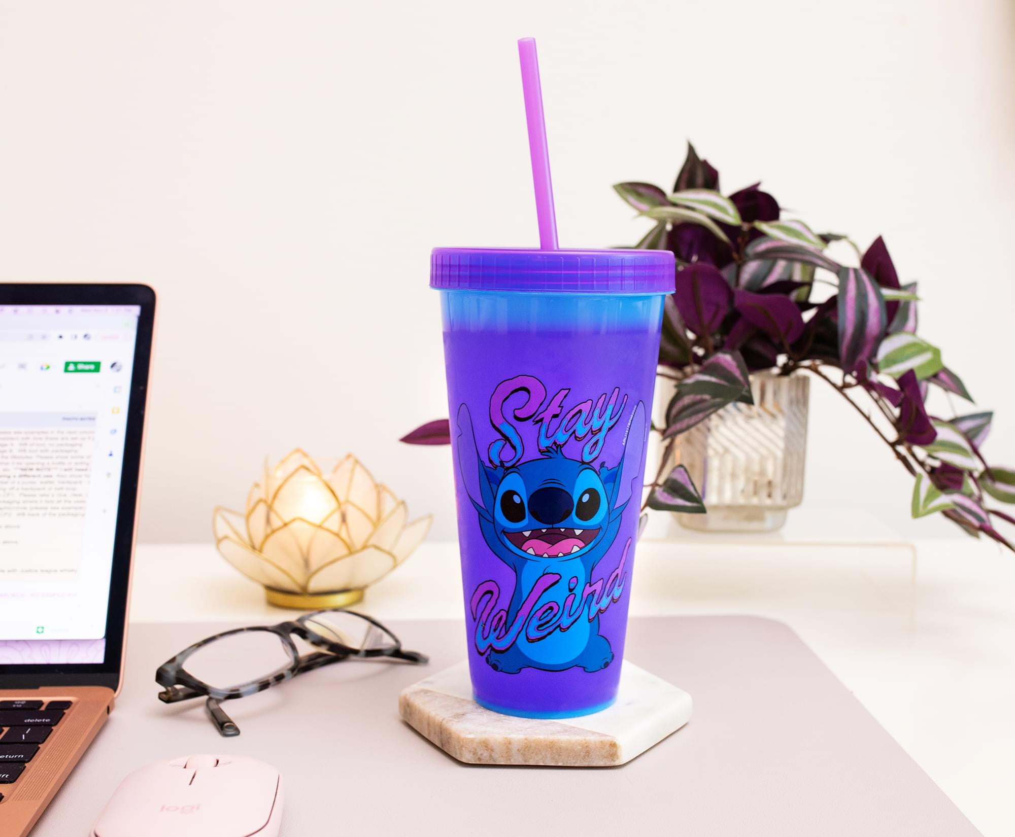 Blue Stitch 20oz Skinny tumbler New custom made Stainless steel with a  plastic straw for kids, todlers cup new lilo