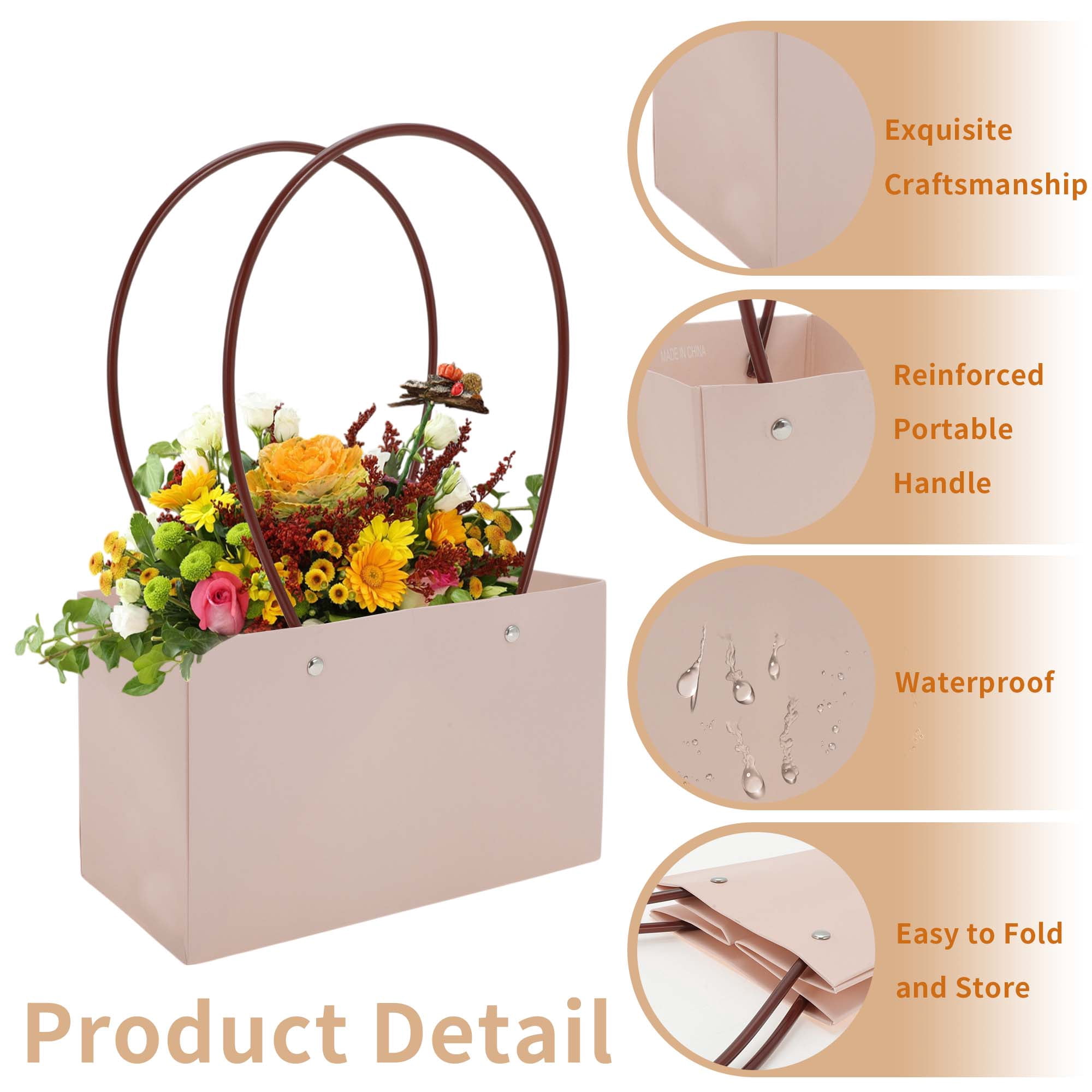 Unique Bargains 10Pcs Floral Bags with Handle Pink 8.66" x 4.33" x 5.32"