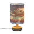 thumbnail image 2 of WOBOGO A Cute White Polar Bear Bedroom Table Lamp USB Power Connector Wooden Base Round Linen Shade For Living Room Desk, 2 of 7