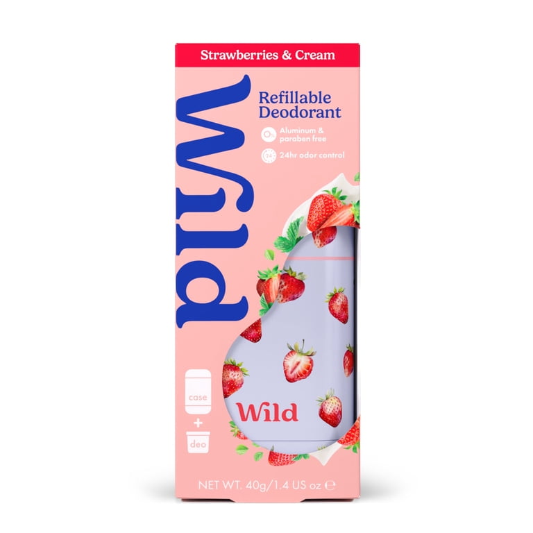 Wild Refillable Deodorant Starter Pack – Aluminum Free. Strawberry