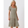 thumbnail image 2 of Unique Bargains Women's Floral Square Neck Puff Short Sleeves Tiered Ruffled Hem Dress XS Green Purple, 2 of 6