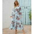 thumbnail image 5 of Women Floral Printed Maxi Dresses Spring Summer Casual O Neck Full Sleeve High Waist A Line Boho Beach Party Long Dress Vestidos, 5 of 5