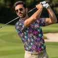 thumbnail image 3 of KUIFORTI Funny Couple Golf Shirts Colorful Palm Couple Golf Matching Outfits Quarter Zip Mens Hawaiian Shirt Suitable for Outdoor Sports Breathable Fabric Quick Dry, 3 of 5
