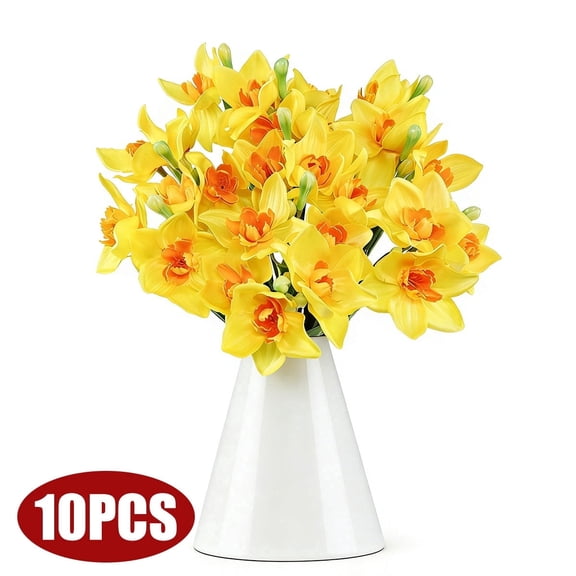 Artificial Daffodil Flowers - 17.7 Inch Yellow Silk Narcissus Stems for Spring Home Decor and Wedding Arrangements,10 Pcs