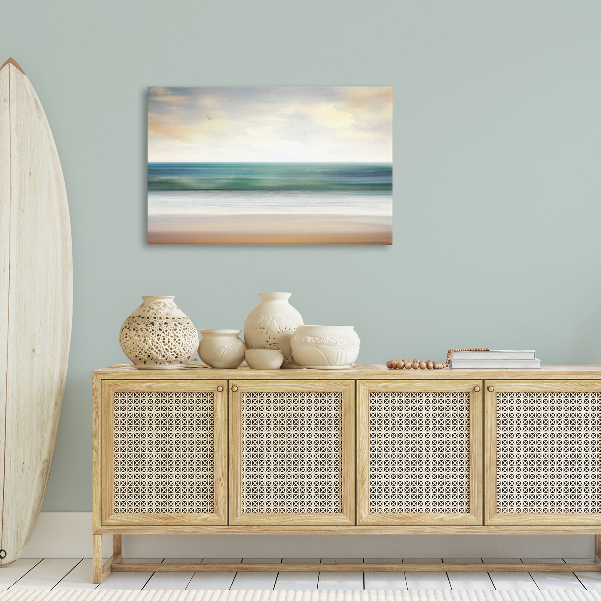 Stupell Industries Lone Seagull Over Beach Landscape Painting Gallery Wrapped Canvas Art Print Wall Art, 36 x 24