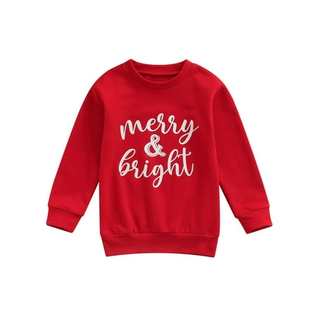 

Nokpsedcb Toddler Boys Girls Christmas Letter Sweatshirt Long Sleeve Pullover T-Shirts Casual Winter Clothes Red 2 Years