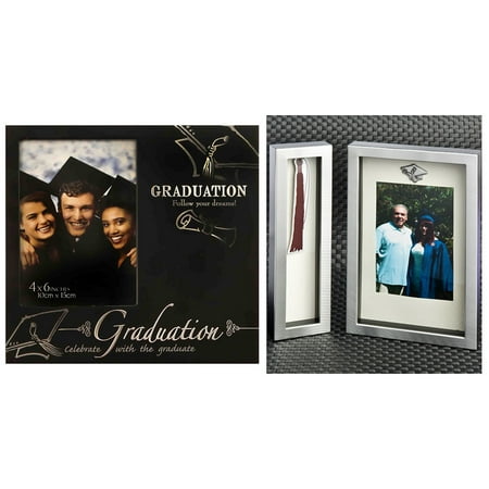 Metal Shadow Box Mozlly Value Pack - Fashioncraft Black and Silver Metal Graduation Photo Frame AND Graduation Tassel Shadow Box Frame Set - Home Decor Accents (2 Items) ()
