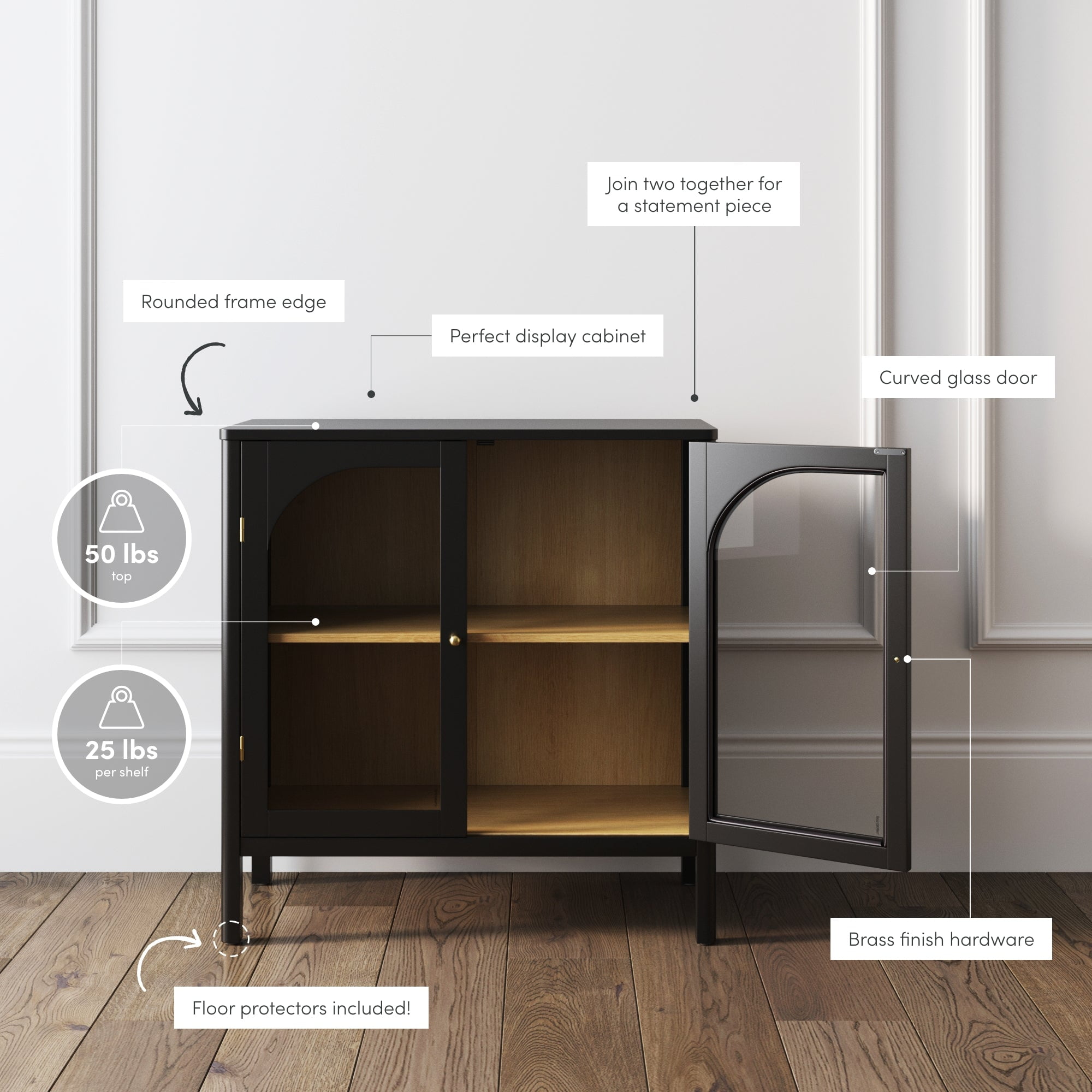 Nathan James Mason Sideboard Buffet with Glass Doors and Adjustable Shelves