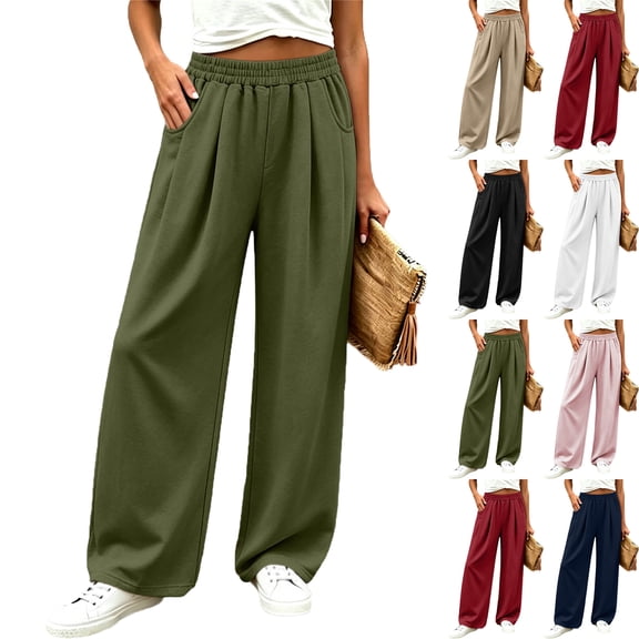 Zeliretfy Women's Pants Straight Leg Elastic Waist Sweatpants Waist Pockets Loose Casual Jogger Pants