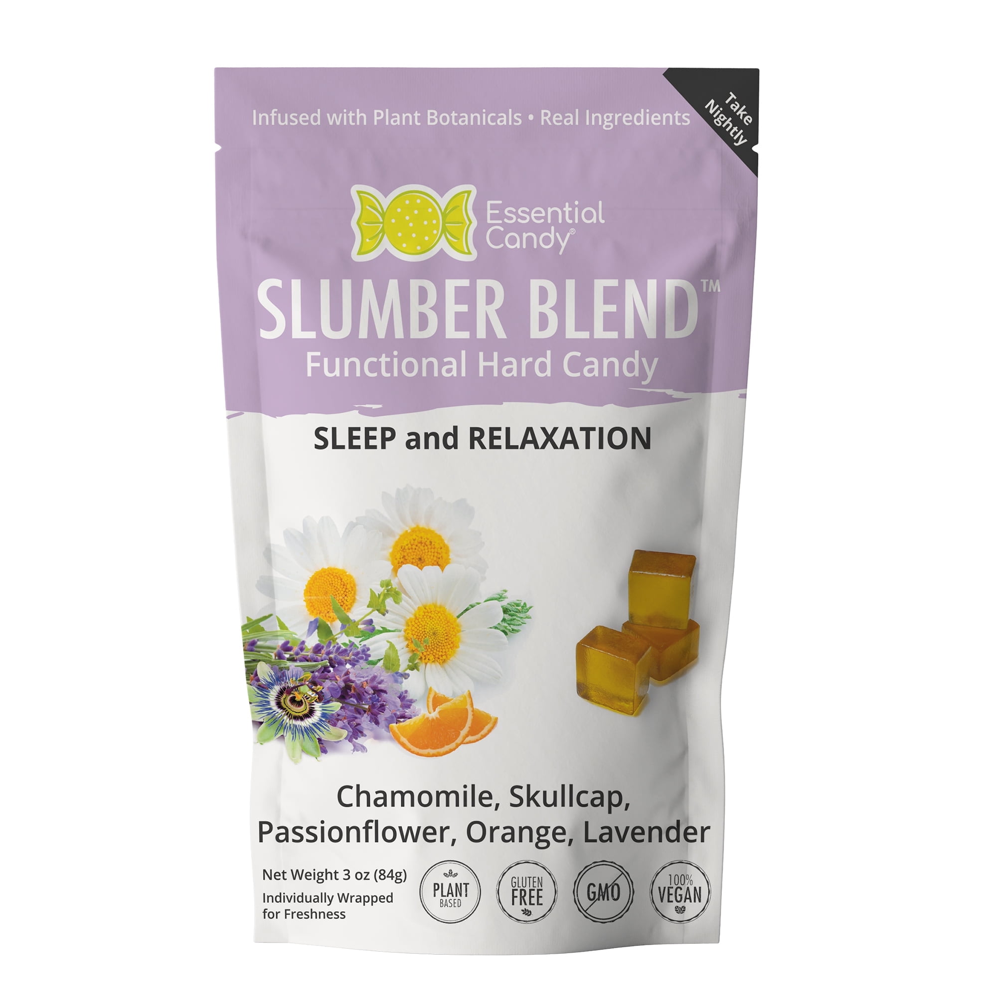 Essential Candy Slumber Sleep Blend Botanical Lozenges with Organic Chamomile, Skullcap, and Passionflower