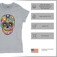 thumbnail image 4 of Tee Hunt Dean Russo Sugar Skull T-Shirt Day of The Dead Neon Calaver Women's T-Shirt Tee, Gray, Large, 4 of 5