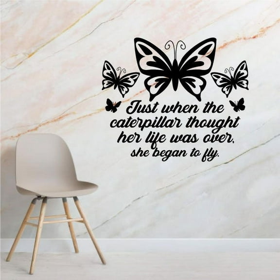 Butterfly Fly Caterpillar Quote Butterflies Wall Sticker Art Decal for Girls Boys Kids Room Bedroom Nursery Kindergarten House Fun Home Decor Stickers Wall Art Vinyl Decoration Size (8x10 inch)