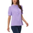 thumbnail image 4 of INSPIRE CHIC Women's Ruffled Button Down Shirt Short Sleeves Solid Work Office Blouse S Light Purple, 4 of 4