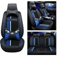 thumbnail image 5 of Maidao Car Seat Covers Leather Full Set for Nissan for Quest 2004-2009 5 Seats Compatible Airbag Water Resistant Front Rear Cushion Protector with Pillow Black and Blue, 5 of 6