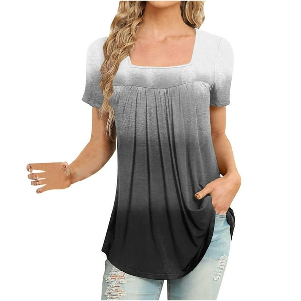 Blusa suelta de manga corta con cuello en V informal estampada a la moda para mujer OAVQHLG3B Store lin121212