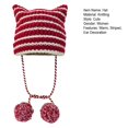 thumbnail image 7 of dianhelloya Warm hat LadyWinter Hat Knitted Striped Contrast Color Plush Ball Cat Ears Keep Warm String Soft Headwear Lady Beanie Skiing Hat Black White, 7 of 7