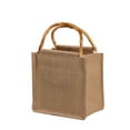 thumbnail image 3 of Portable Burlap Jute Shopping Bag Handbag Bamboo Loop Handles Reusable Tote, 3 of 21