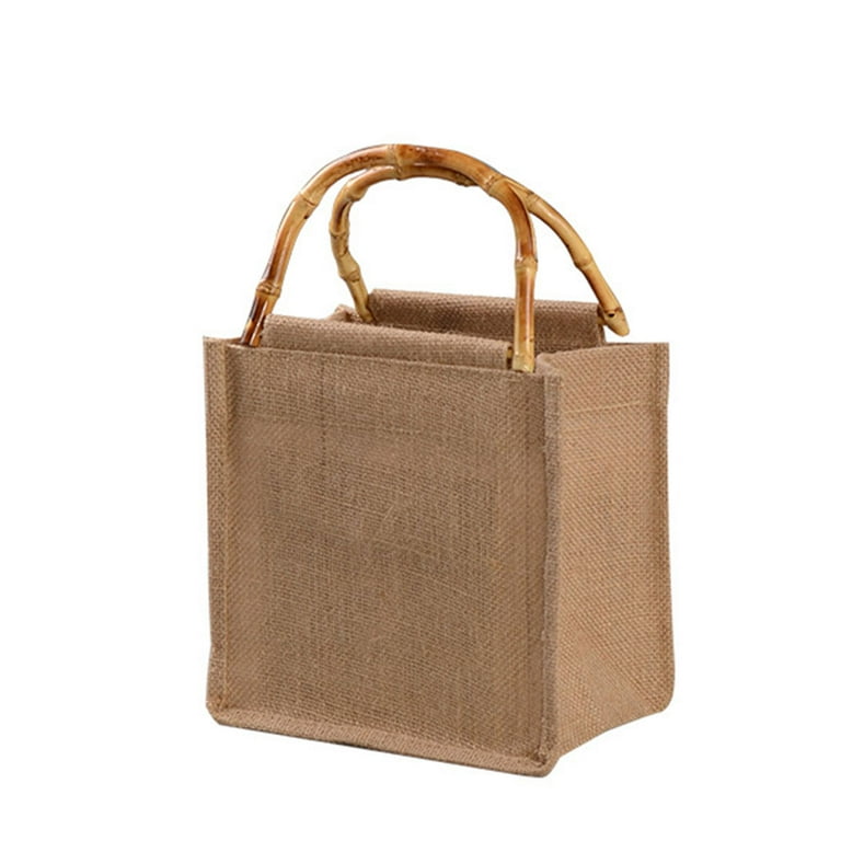 HGYCPP Portable Burlap Jute Shopping Bag Handbag Bamboo Loop