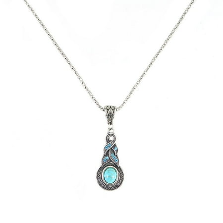 - Womens Retro Blue Crystal Pendant Necklace Women Turquoise Jewelry