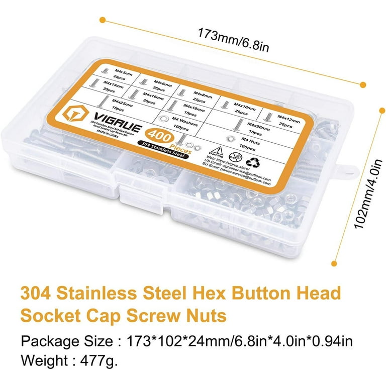 20Pcs M4 X 20mm Hex Button Head Screws - 304 Stainless Steel Socket Cap Bolts With Nuts