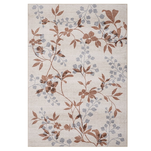 Modern Botanical & Vintage Floral Area Rug - Machine Washable, Soft Low Pile, Non-Slip, Non-Shedding, Collapsible Floor Mat for Living Room, Bedroom, Dining Room, Home Office-Beige,10x13ft (305x396cm)