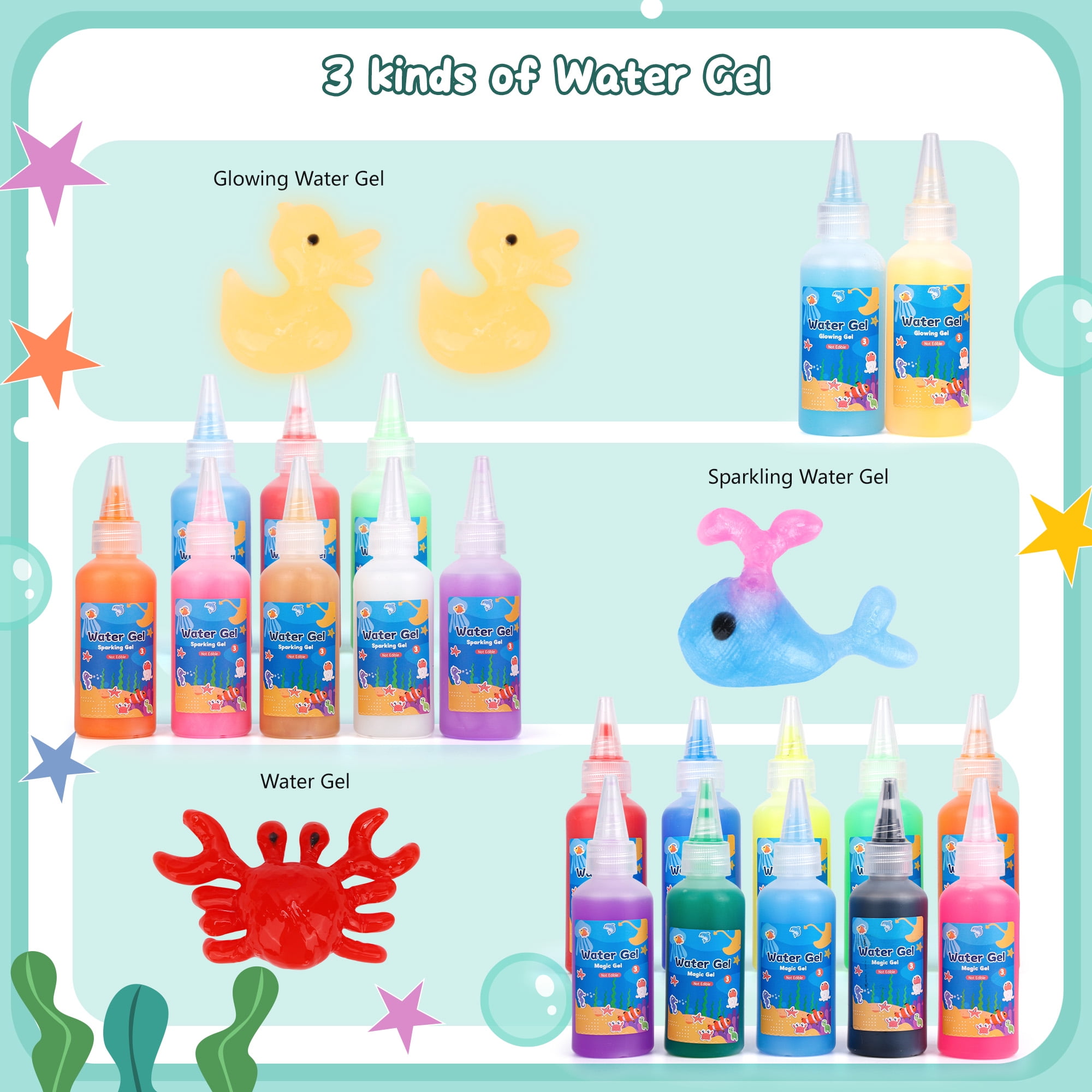 Bounlgsr Aqua Fairy Water Gel Kit for Kids, Magic Elf Water Toy Water Spirit with 3 Types 20 Water Gel, 24 Molds and Accessories for Children's DIY Magic Elf Water Toy, Gifts for Kids