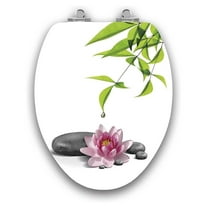 Art of Acryl Elongated Toilet Seat w/Slow Close Chromed Metal Hinges, Wood, Water Lily