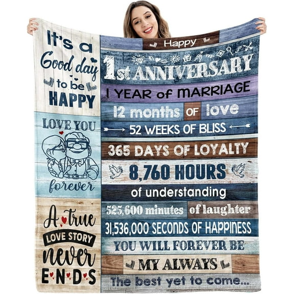 1st Year Anniversary Paper Gifts One Year Gifts for Him Her Boyfriend Girlfriend Happy 1 Year Anniversary Marriage Gifts for Couple Wife Husband Custom Blanket 50x60
