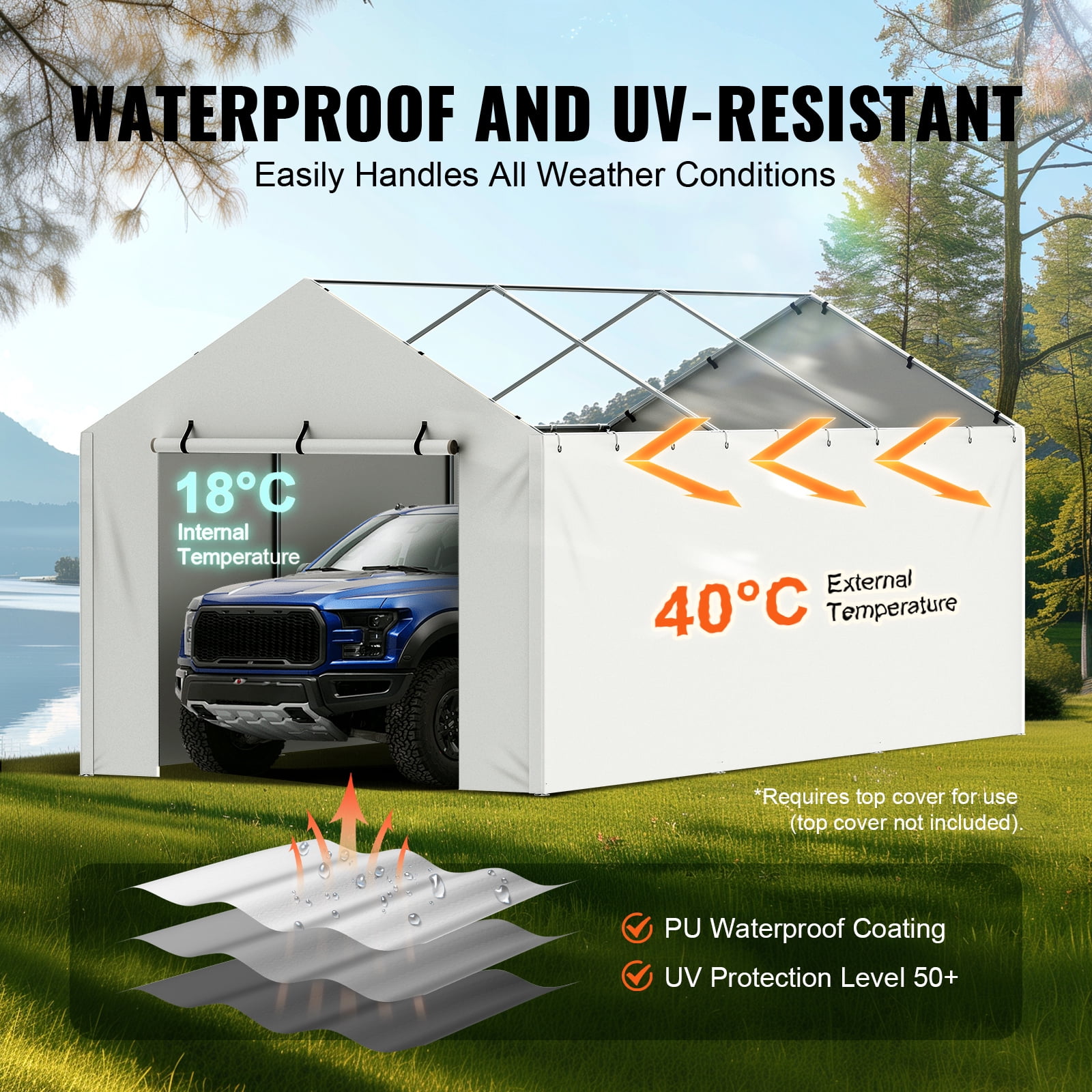 KFFKFF White Carport Conversion Canopy 10 x 20 ft Car Shelter Sidewall Tent