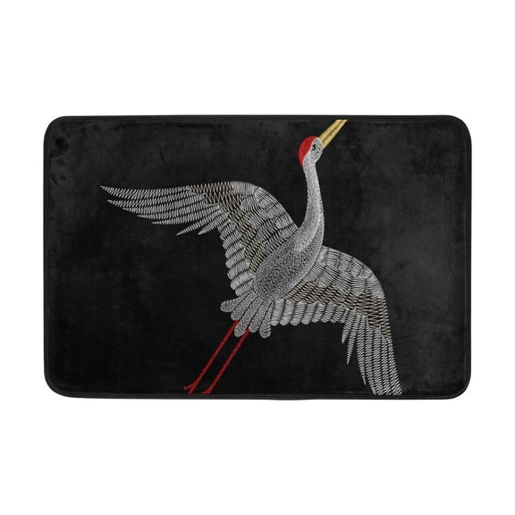 POPCreation Embroidery With Crane Bird For Neckline Non-Slip Floor Mat Doormats for Living Room Bedroom 23.6x15.7 inches