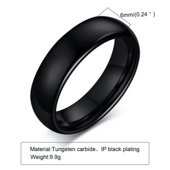 EOEMY 6mm Black High Polished Band Tungsten Carbide Mens Wedding Simple Ring Size 7-12