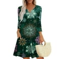 thumbnail image 2 of Christmas Dresses for Women Women's Christmas Printed Fashionable V-neck Button Seven Part Cuff Pocket Dress for Holiday Party,Army Green,L, 2 of 5