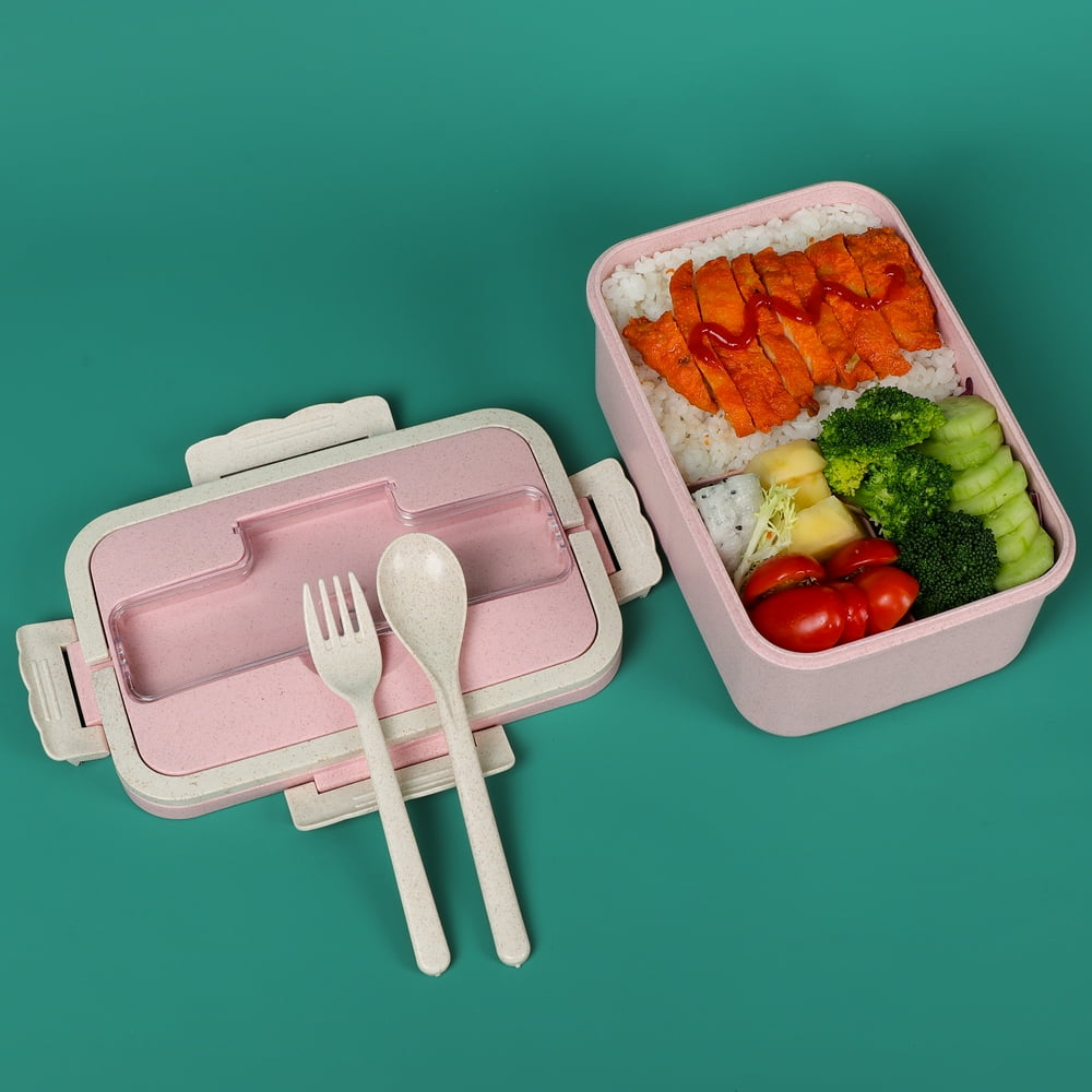Uxcell Bento Lunch Box Meal Containers with Utensils Safe Pink