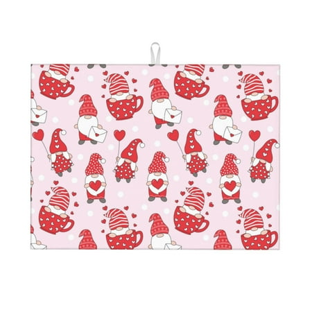 

Cauagu Dish Drying Mat 24*18 inch Absorbent Dish Drainer Kitchen Counter Dish Drying Pad for Countertops Sinks Draining Racks( Valentine Gnomes)