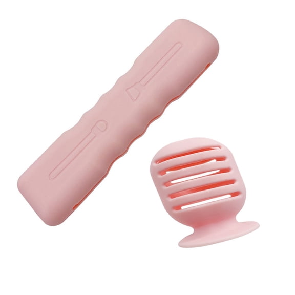 2 PCS Silicone Makeup Brush Organizer Bag Portable Storage Bag for Cosmetic Brush & Beauty Egg, Travel Makeup Brush Holder and Breathable Makeup Sponge Holder Travel Case Pink