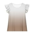 thumbnail image 3 of YTCAMLO Lightweight Short Sleeve Shirts for Girls Fashion Pullover Tops Gradient Printed Summer Blouses Ruffle Sleeve Tunic Shirts, Brown1 14-15 Years, 3 of 7
