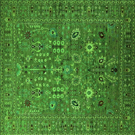 Ahgly Company Indoor Square Oriental Green Industrial Area Rugs, 3' Square