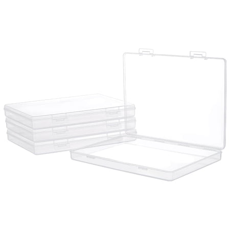 BENECREAT 4 Packs 6.3x8.8x1inch Bead Storage Organizer Box, Rectangle Clear PP Plastic Box Containers, Dustproof Case with Hinged Lid for Cards, Beads and Craft Supplies C27