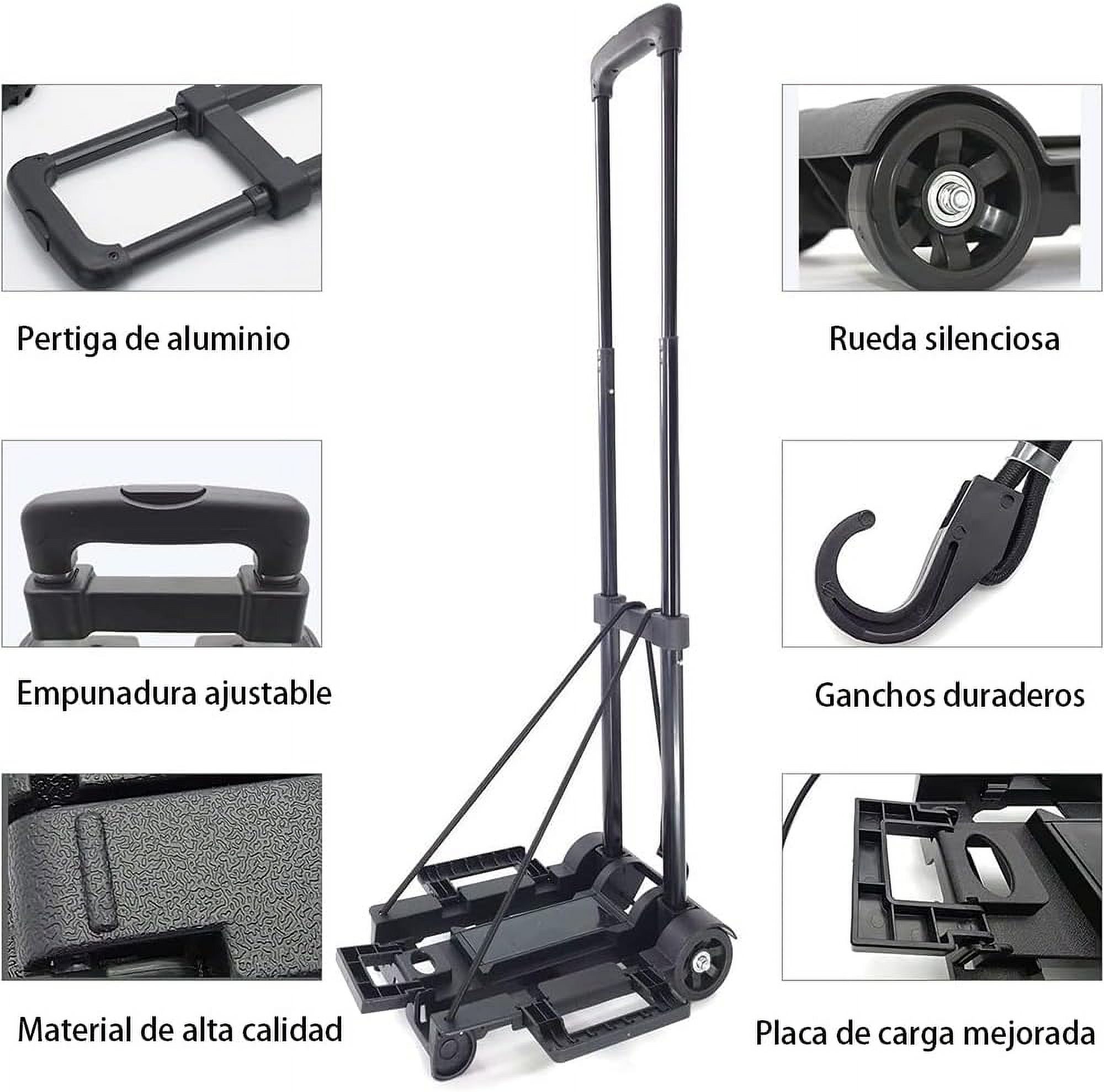 Foldable Hand Truck, 25kg Capacity Luggage Trolley with 2 Wheels and Adjustable Handle, Lightweight Aluminium Foldable Trolley for Home, Office, Shopping, Travel