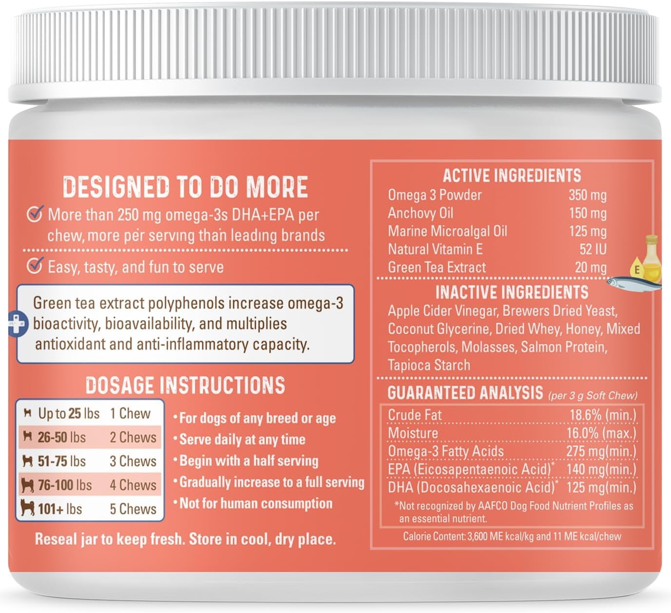 Bernie's OMG! Omegas - 5X Extra Strength Omega-3s DHA+EPA, Chews with Fish Oil for Dogs, Ultimate Skin & Coat, Works as Dog Allergy Chews, Dog Calming Chews, Joint Supplement (Salmon)